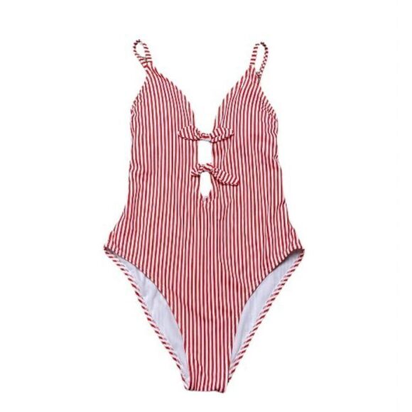 Xhilaration Red Striped One Piece Swimsuit Size Medium - Picture 1 of 5